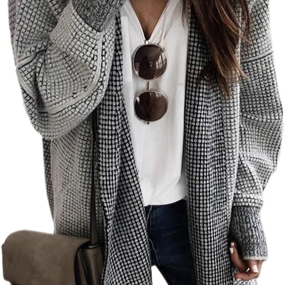Womens 2025 Fall Outfits Long Sleeve Open Front Cardigan Sweaters Oversized Chec